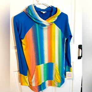 LuLaRoe Amber Hoodie Vertical Rainbow Pattern SM NWT